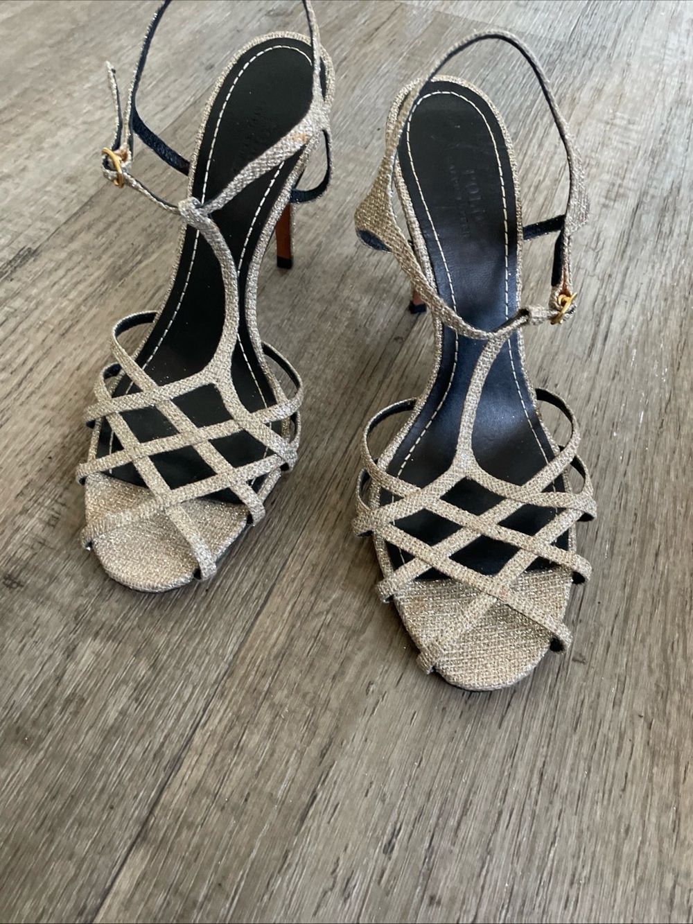 Rare Polo Ralph Lauren Freida Gold Metallic Strappy Heels 7.5B Made Portugal